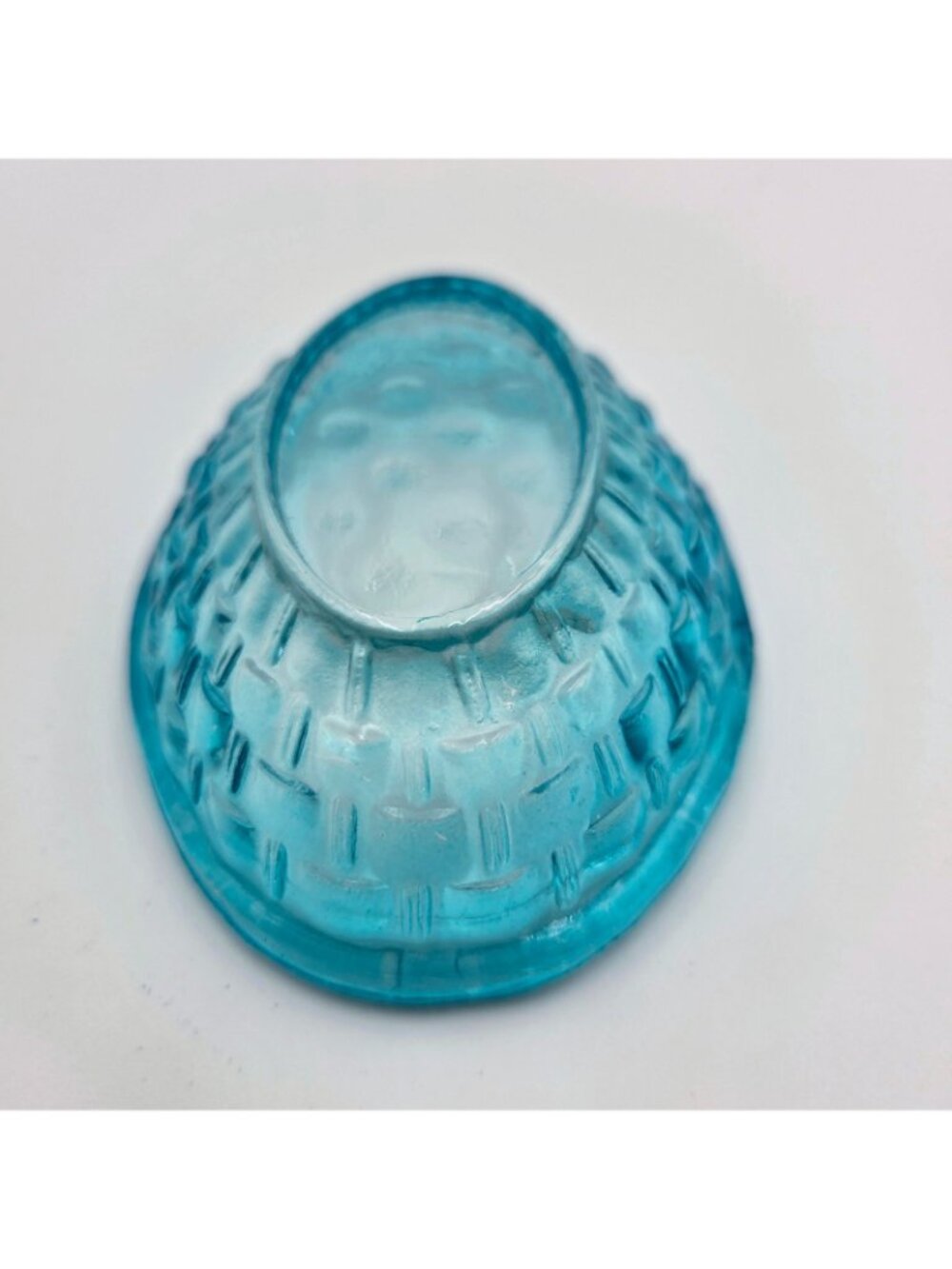 Vintage Blue Glass Bunny Rabbit Basket Weave Nest Covered Candy Dish Easter Read - Picture 15 of 15